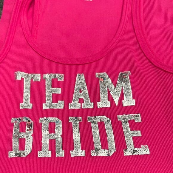 Victorias Secret I Do Bride Collection Ribbed Sequin TEAM BRIDE tank top Pink XS - Picture 7 of 8